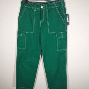 NWT True Religion Women's Military Cargo Pants Wide Leg Aventurine Green